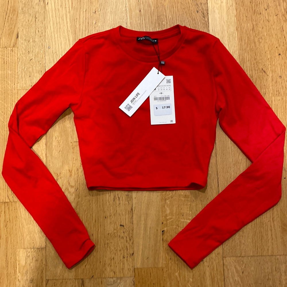 Zara Red Cropped Long Sleeve